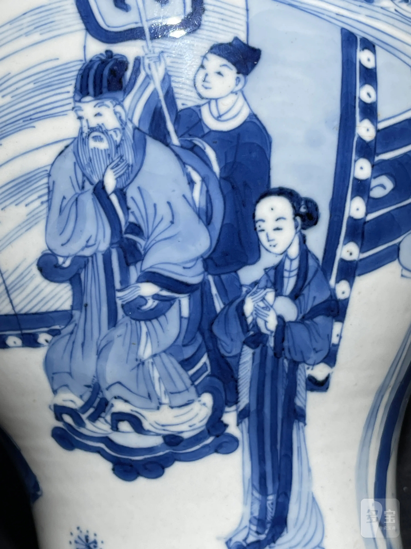 清康熙 青花人物纹凤尾尊 - 图9